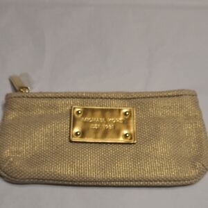 NWOT Michael Kors Metallic Gold Woven Pencil Case